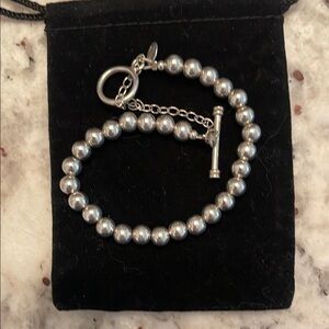 Silpada Sterling Silver 6mm Bead Bracelet Toggle Clasp w/Safety chain Very Nice